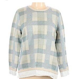 Talbots Womens 1X Striped Cotton Knit Pullover Sweater Blue Green Cream